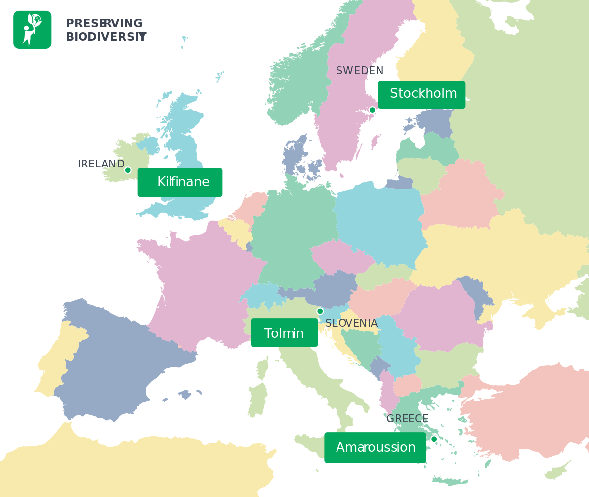 A map showing the four locations for Local partners on preserving biovidersity also listed further down