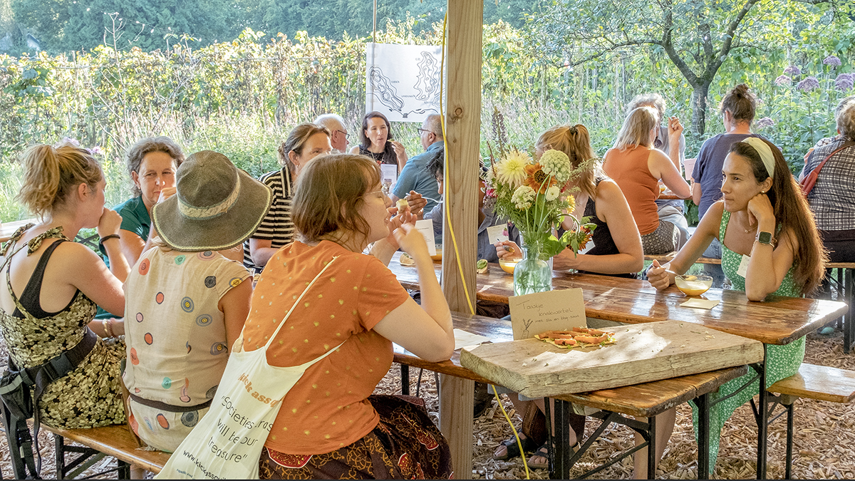 People eating at assembly 1