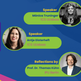 A visual with photos of the speakers and names also mentioned in the text