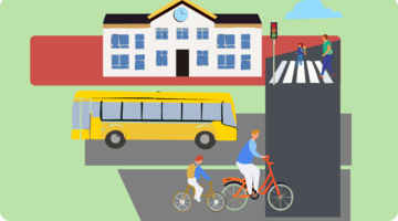 A visual with a school bus and crossing