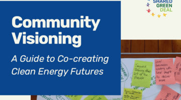 A screenshot with the text Community Visioning - A guide to co-creating clean energy futures