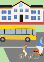 A visual with a school bus and crossing
