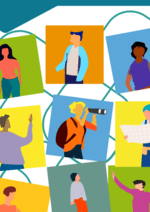 A visual full of small examples of women doing activities