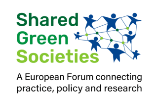 A visual in green and blue with happy people connected