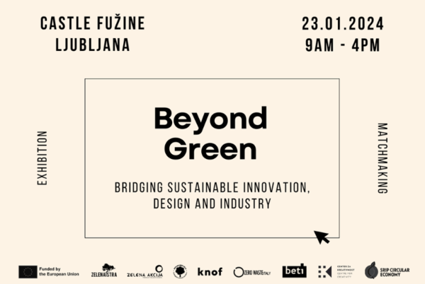 A visual saying "Beyond Green" and mentioning the location of Castle Fuzine in Ljubljana and the date of 23 January