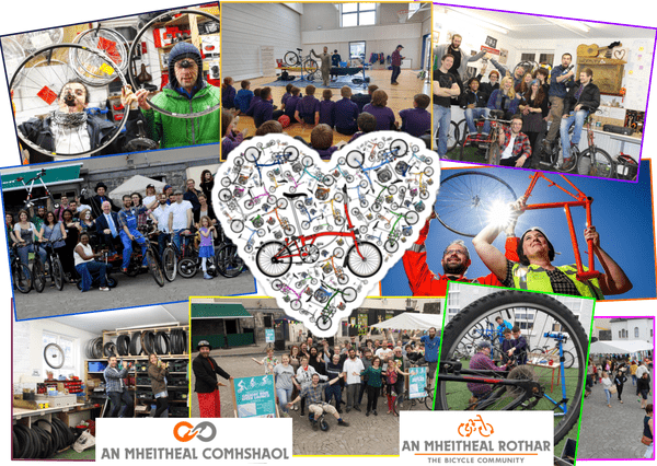 A visual of various pictures showing different scenes in a bike shop