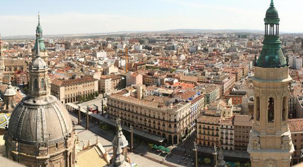 Panoramic view of Zaragoza from the top of a Cathedral